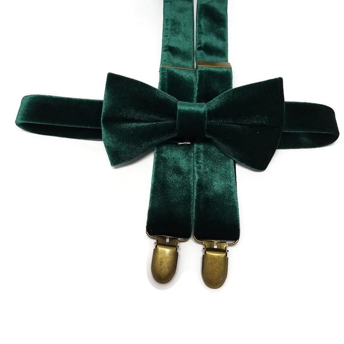 Emerald GREEN Wedding Velvet Bow Tie Match Groom Suspenders Etsy