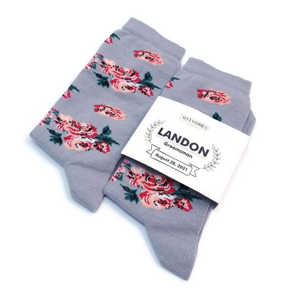 LIGHT GRAY floral roses SOCKS Groomsmen outfit Proposal box Usher socks Wedding gift ideas Groom Best Man Usher Officiant Father's day Gifts