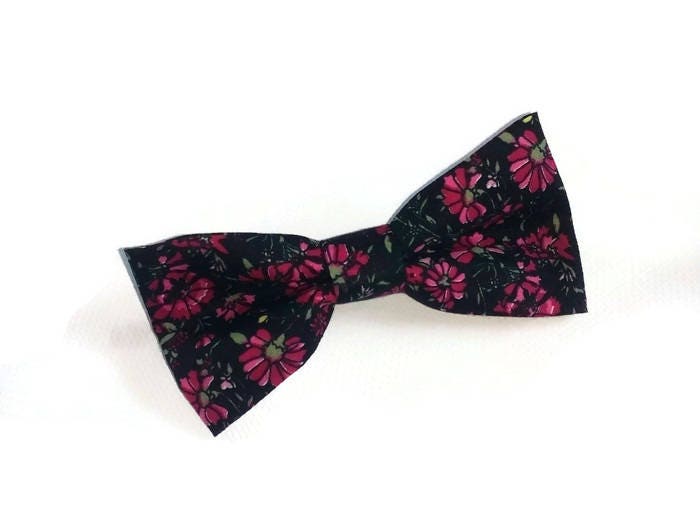 Black Burgundy Floral Neck Tie Manbow Tie Infanttie - Etsy