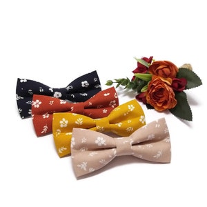 mix match wedding men's neck ties bow ties beige mustard terracotta copper rust white deep blue ink floral accessories grromsmen groom Daddy