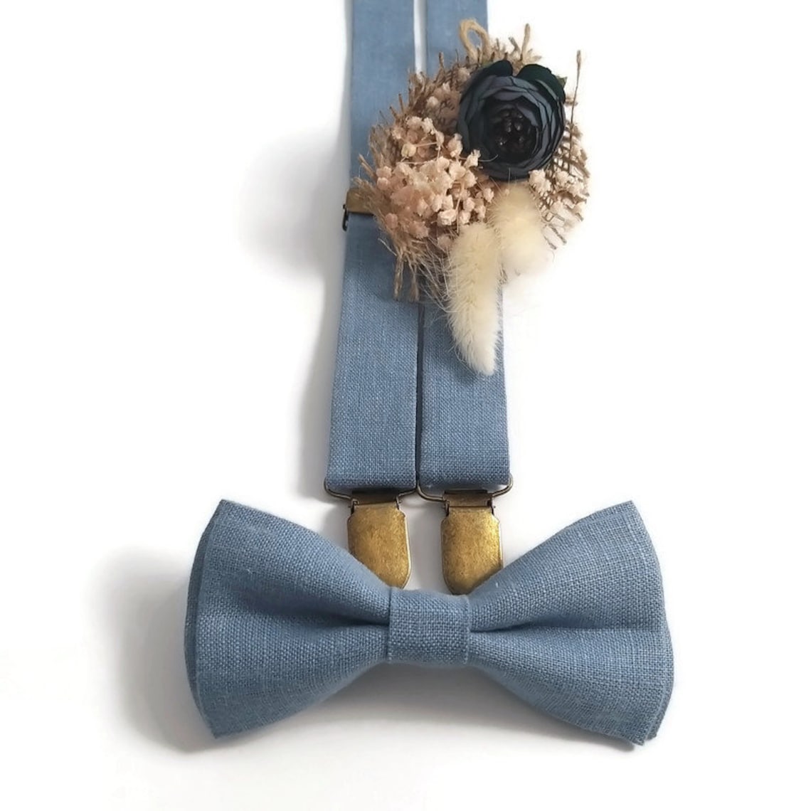 DUSTY BLUE bow tie Baby boy wedding 2021 linen bowtie Etsy
