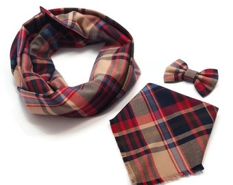 LIMITED EDITION Owner gift ideas matching outfit red beige blue plaid neck tie dog cat bow ties infinity woman scarf human bowtie for men