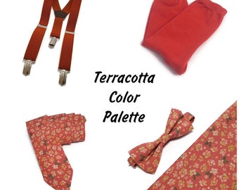 Terracotta rust suspenders sedona floral bowtie Man necktie Toddler outfit for school Wedding fall idea baby boy Father of the Bride Sedona