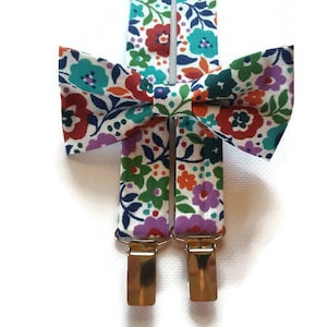 LIMITED EDITION Mexican wedding  bow tie and matching Y-back suspender wedding bright floral braces for groomsmen and groom and ring baerer