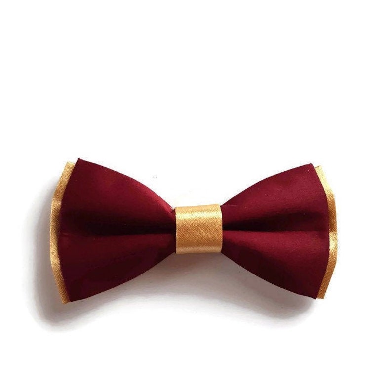 GoldBurgundy bow tie,WINE elastic suspendes SILVER CLIPS ,berry wedding set ringbearer boys,groomsmen outfit,groom gold necktie image 2
