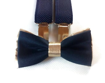 DARK BLUE GOLD bow tie navy suspenders wedding suspenders set for ring bearers outfits little boys set nautical wedding gold navy weddings