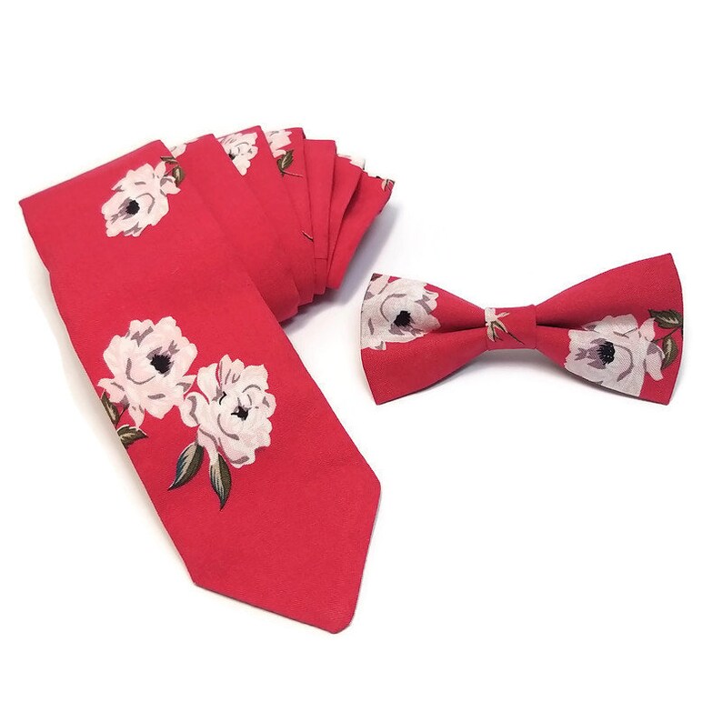 Bow Tie Suspenders Set RED Blush Pink Narrow Necktie Groomsmen Etsy