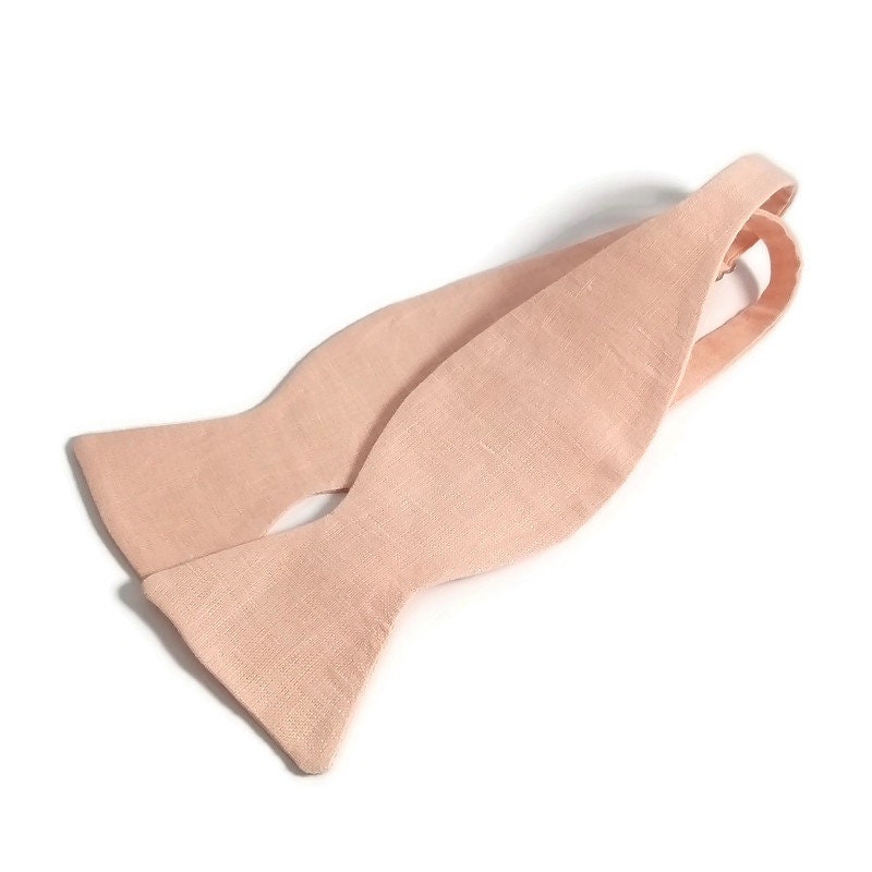 Bellini Peach bow tie linen set matching suspenders men | Etsy