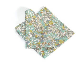 mint green pocket squares yellow floral printed hanky wedding men pocket square Groom Groomsmen Father of Bride gift Officiant Ringbearers