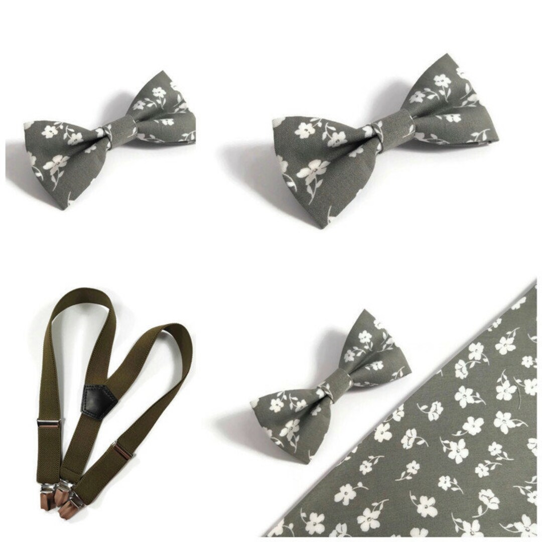 Sage Green SUSPENDERS Hunter White Floral Bowties Anniversary Gift