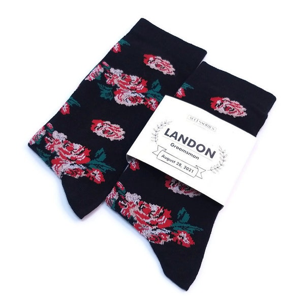 BLACK floral roses SOCKS Groomsmen gift ideas Wedding Spring Winter Summer Groom's outfit Proposal gifts Dad of Bride Officiant Best Man