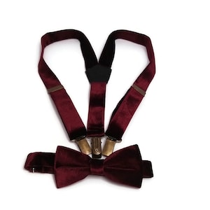 burgundy WINE bowtie suspenders DARK red VELVET hanky men gitf groomsmen proposal will you be my groomsman bestman ringbearer outfit wedding