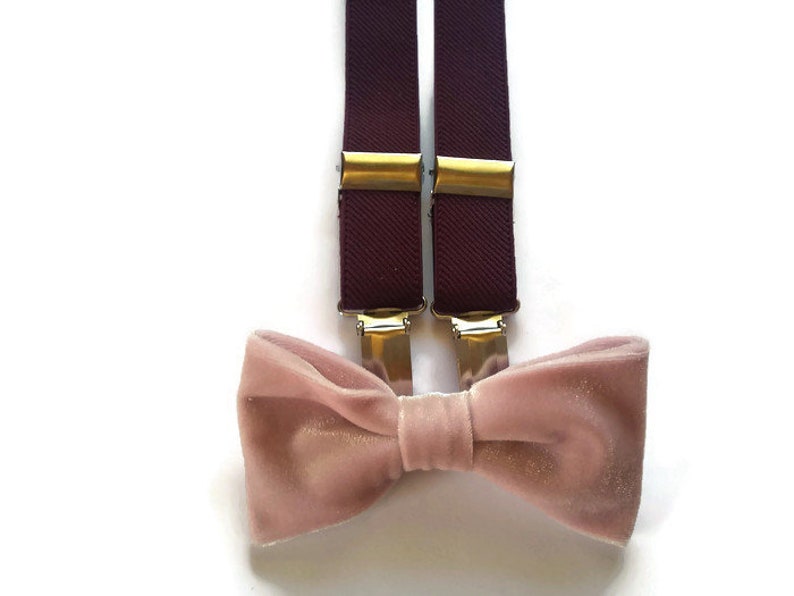 burgundy velvet bow tie and suspenders