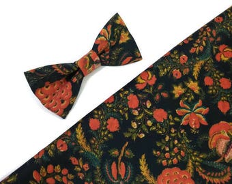 LIMITED EDITION Black orange floral adjustable bow tie Fall wedding ideas Available also as a skinny regular neck ties self tie suspenders