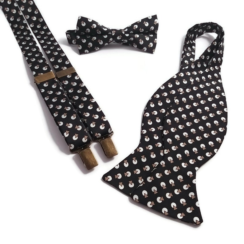 black white brown geometric bowtie Matchinf suspenders Face Mask SATIN Modern and geometric wedding ideas Spring Winter Groomsmen neckties