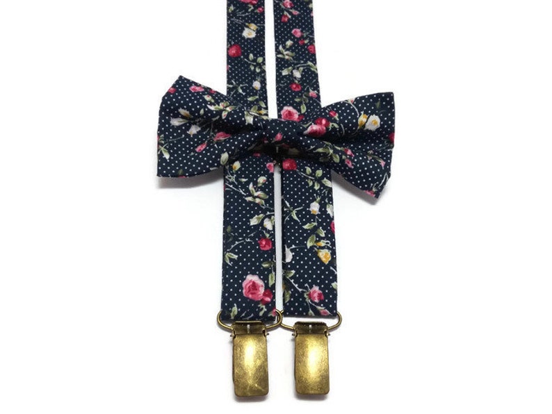 Sailor blue polka dots floral suspenders and matchimg bow tie for ring bearer outfit for baby boys uinfant toddler for kids groom groomsmen