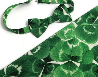 St Patrick's Day Shamrock white moss green floral necktie suspenders Narrow Regular ties Groom Groomsmen Ringbear Forest Wedding Botanical