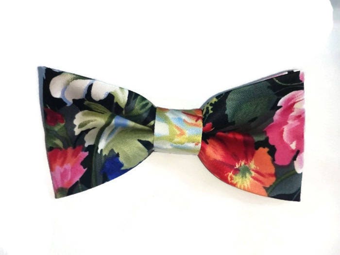 Black Floral Bow Ties Groomsmen Groom Tie Necktie and Pocket - Etsy