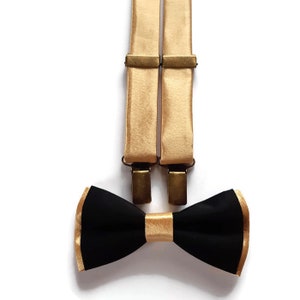 BLACK+GOLD wedding,black bow tie GOLD suspenders,ringbearer gold outfit,groomsmen bow ties,groomsmen suspendes,bowtie gold groom,boyssset