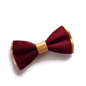 GoldBurgundy bow tie,WINE elastic suspendes SILVER CLIPS ,berry wedding set ringbearer boys,groomsmen outfit,groom gold necktie PRE-TIED bow tie