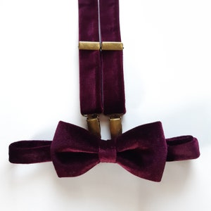 PLUM1 VELVET suspenders,aubergine velvet bowtie,set ring bearer outftit,groomsmen suspenders,deep purple braces,groom necktie,boysweddingset