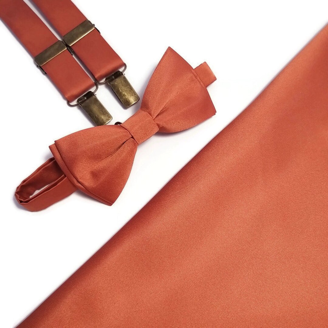 BURNT Orange Suspenders Fall Wedding MATTE SATIN Bow Tie Man Etsy