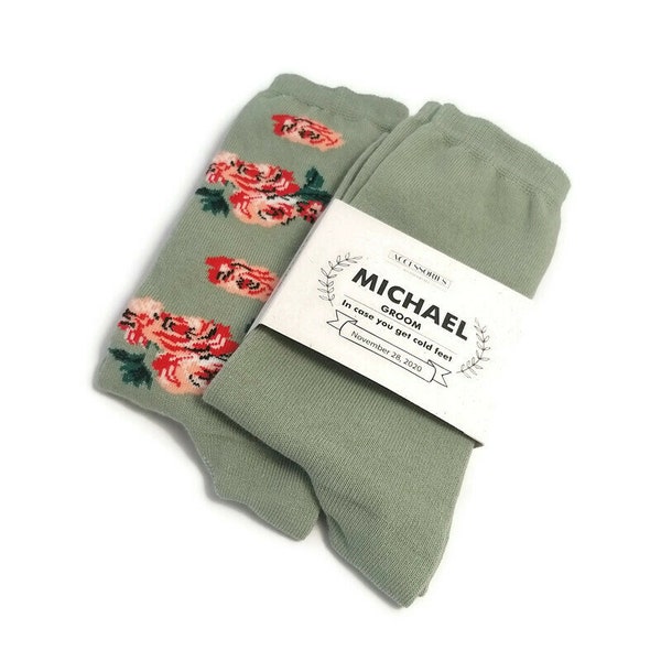 SAGE Green socks Floral socks Solid soxks wedding proposal gift ideas Groom Groomsmen Father of the Bride Brother Boyfriend