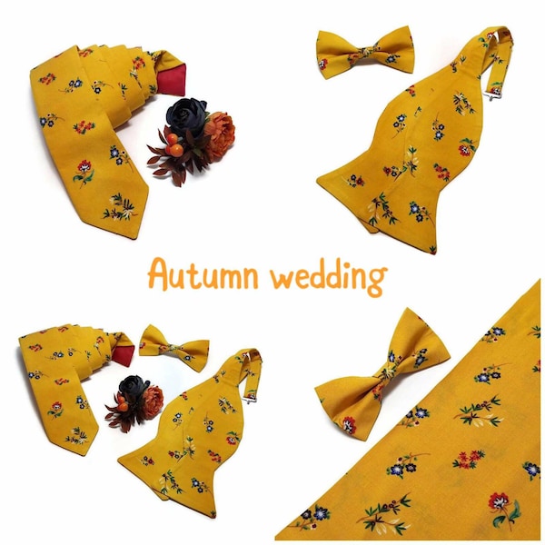 Sunset yellow wedding floral suspenders matchins bowtie autumn boho wedding ideas groomsman groom brother-in-law boutonniere Father Groom