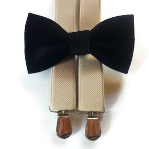 BLACK VELVET bow tie and suspenders beige wedding outfit ring beareras toddler birthday sets for baby boys and girls mathcing farther son