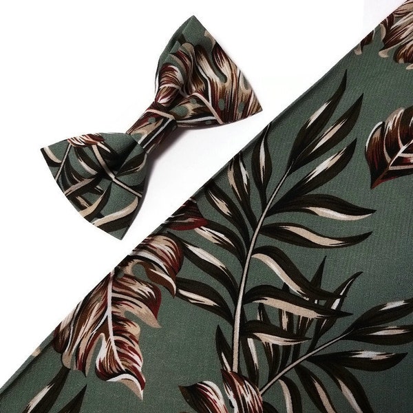 Sage green Palm leaves NEW floral bow tie groomsmen pocket squares toddler neckties groom wedding attire mens accessories best man officiant