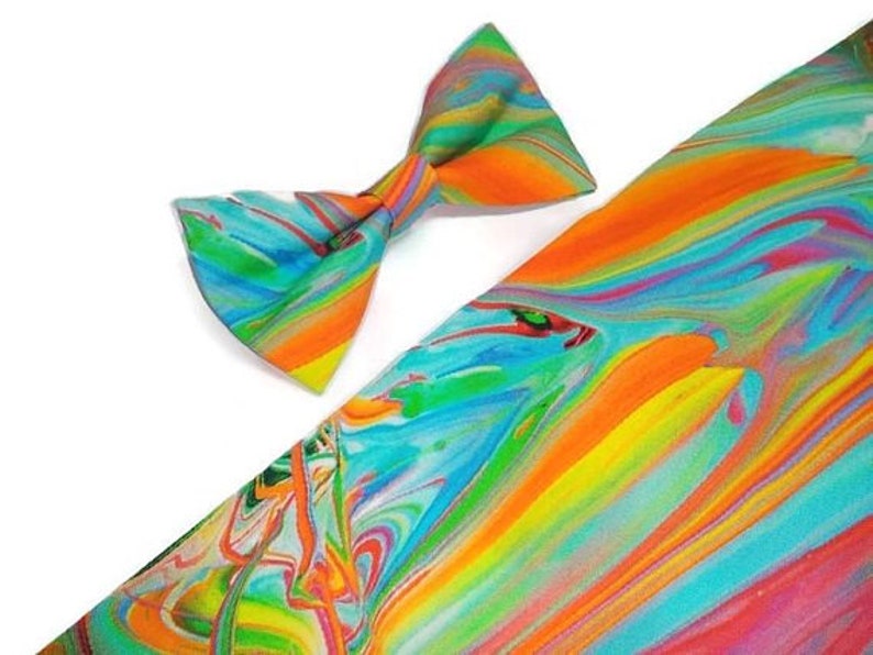 RAINBOW wedding watercolor necktie bright tie skinny men's tie standard tie for men raintbow ties groomsmen bow tie for groom pocket square image 6