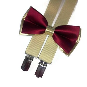 MARSALA gold bow tie burgundy wedding suspenders tan for boysBS2 image 7