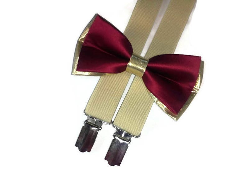 MARSALA gold bow tie burgundy wedding suspenders tan for boysBS2 image 7