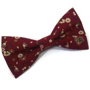 burgundy beige floral2 skinny ties groomsmen ties wedding outfit for ring bearer outfit for groom marsala floral bow tie gift father gift image 4