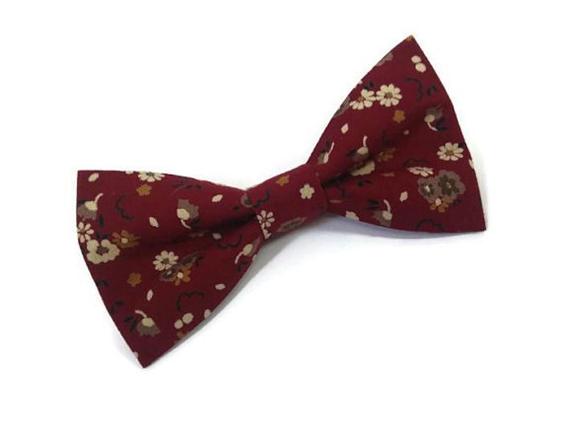 burgundy beige floral2 skinny ties groomsmen ties wedding outfit for ring bearer outfit for groom marsala floral bow tie gift father gift 画像 4