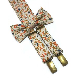 blanc orange minuscule liberté floral bretelles et noeud papillon pour les porteurs de croûte tenues pour hommes pour le marié pour les garçons d'honneur phortoshoot ensemble pour les garçons image 5