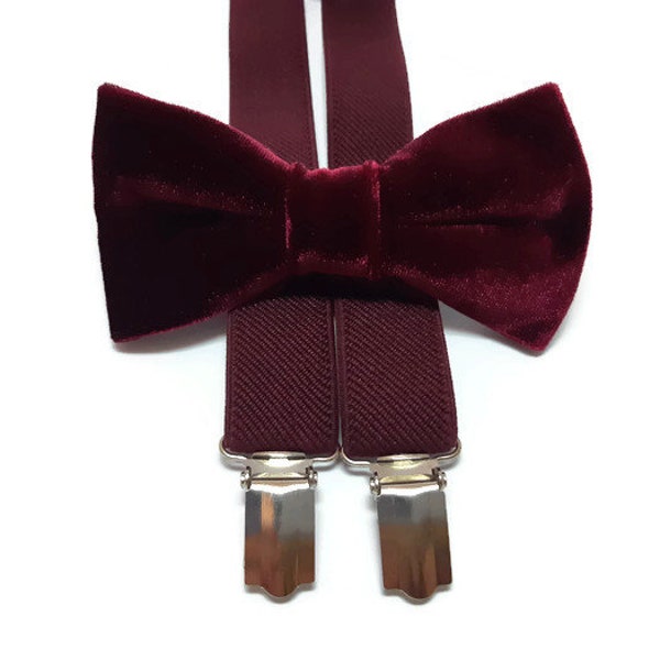 burgundy wedding bow tie velvet WINE suspenders groomsmen bow ties groom set boys ring bearer bordeaux outfit neck tie self tie dog A482/VL