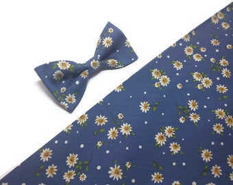 Light denim blue white daisies bow tie floral bowties for men for boys for women for groom for groomsmen weddging outfits men kids size