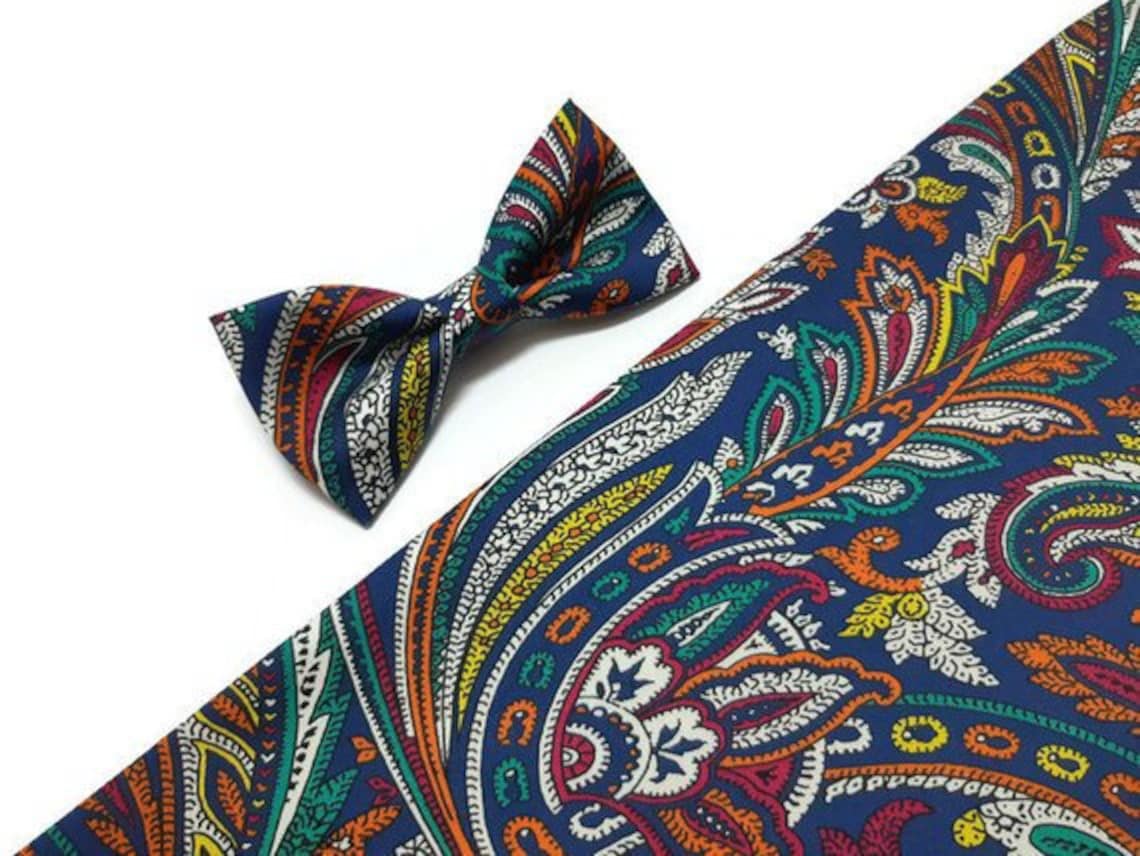 Bright Paisley Bow Tie COBALT Blue Suspenders Elastic Yback Etsy