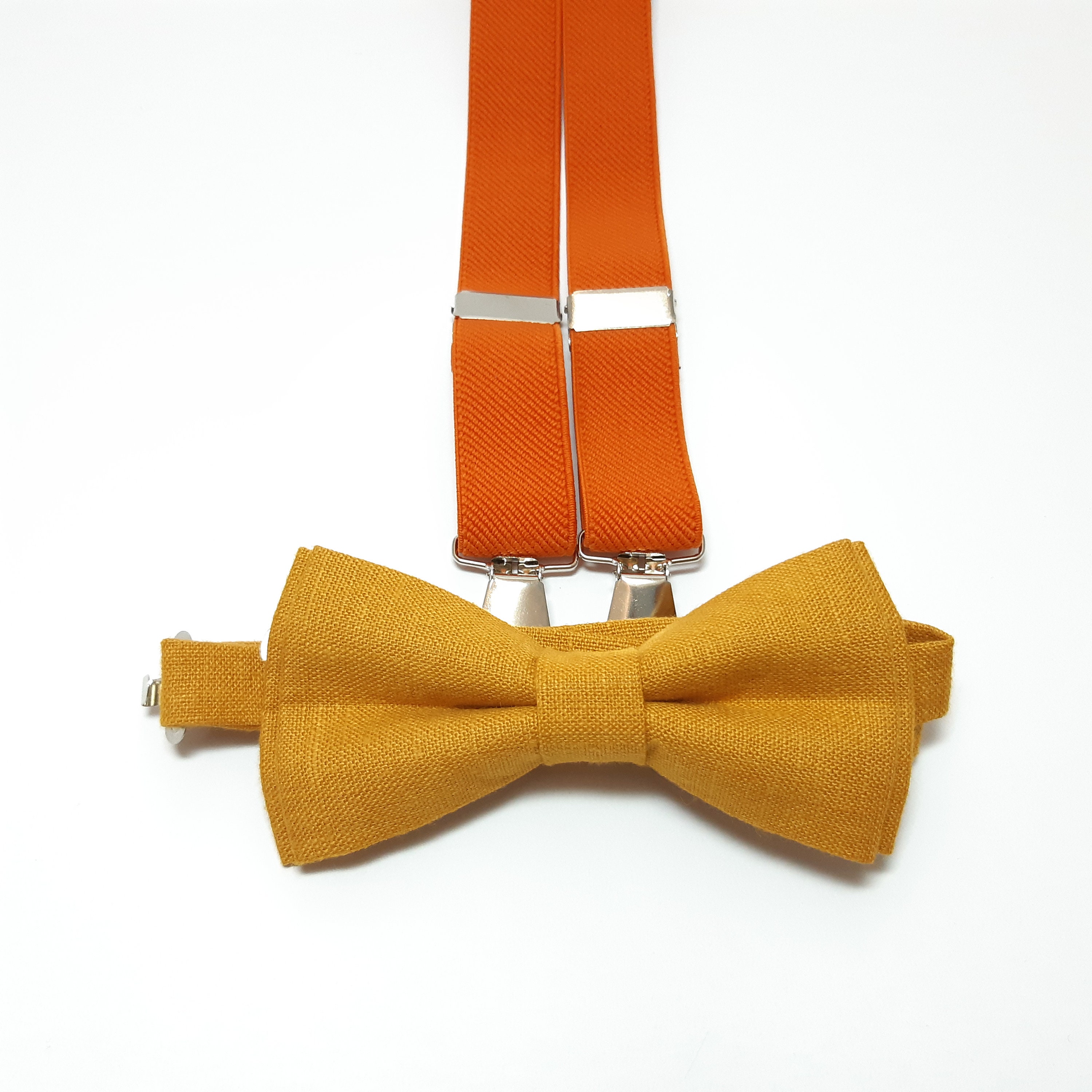 ORANGE burnt suspenders and MUSTARD linen bow tie wedding set Etsy