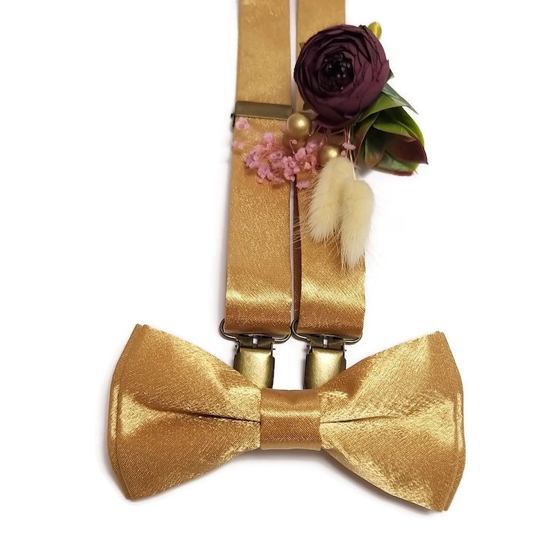 SATIN bronze set of bowtie suspenders wedding outfits groomsmen groom usher ring boy attire men Father Son birthday photoshoot buttonholes