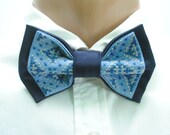 Mens bow tie Men's bow tie Mens bowtie Wedding bow tie Blue navy grey embroidered bow tieGroomsman pre-tied bowtie Eco friendly cros-stitchN