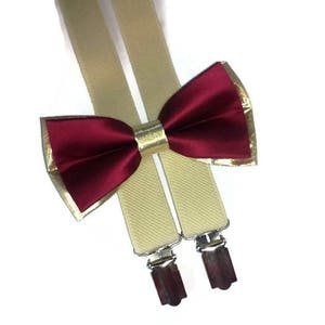 MARSALA gold bow tie burgundy wedding suspenders tan for boysBS2 image 6