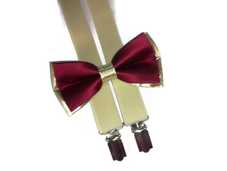 MARSALA gold bow tie burgundy wedding suspenders tan for boysBS2 image 6