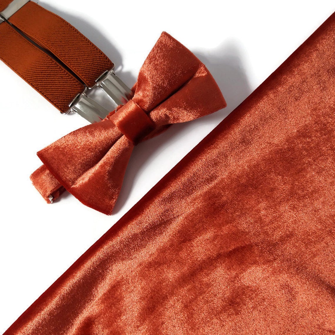 BRONZE VELVET bow tie Rust Terracotta Ybaack suspenders Etsy