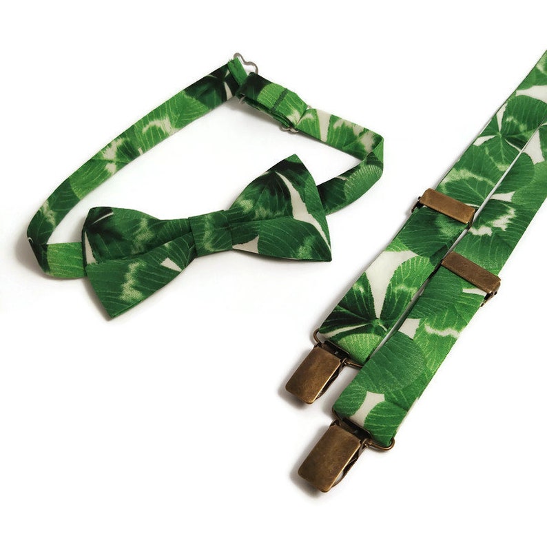 St Patrick/'s Day Shamrock white moss green floral necktie suspenders Narrow Regular ties Groom Groomsmen Ringbear Forest Wedding Botanical