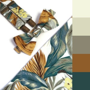 Tropical wedding suspenders Rust Sage green Bananas leaves themed party Groom necktie Groomsmen bow ties handkerchief man Ring bearer exotic