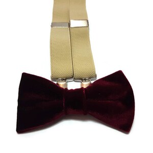 burgundy velvet bow tie and suspenders