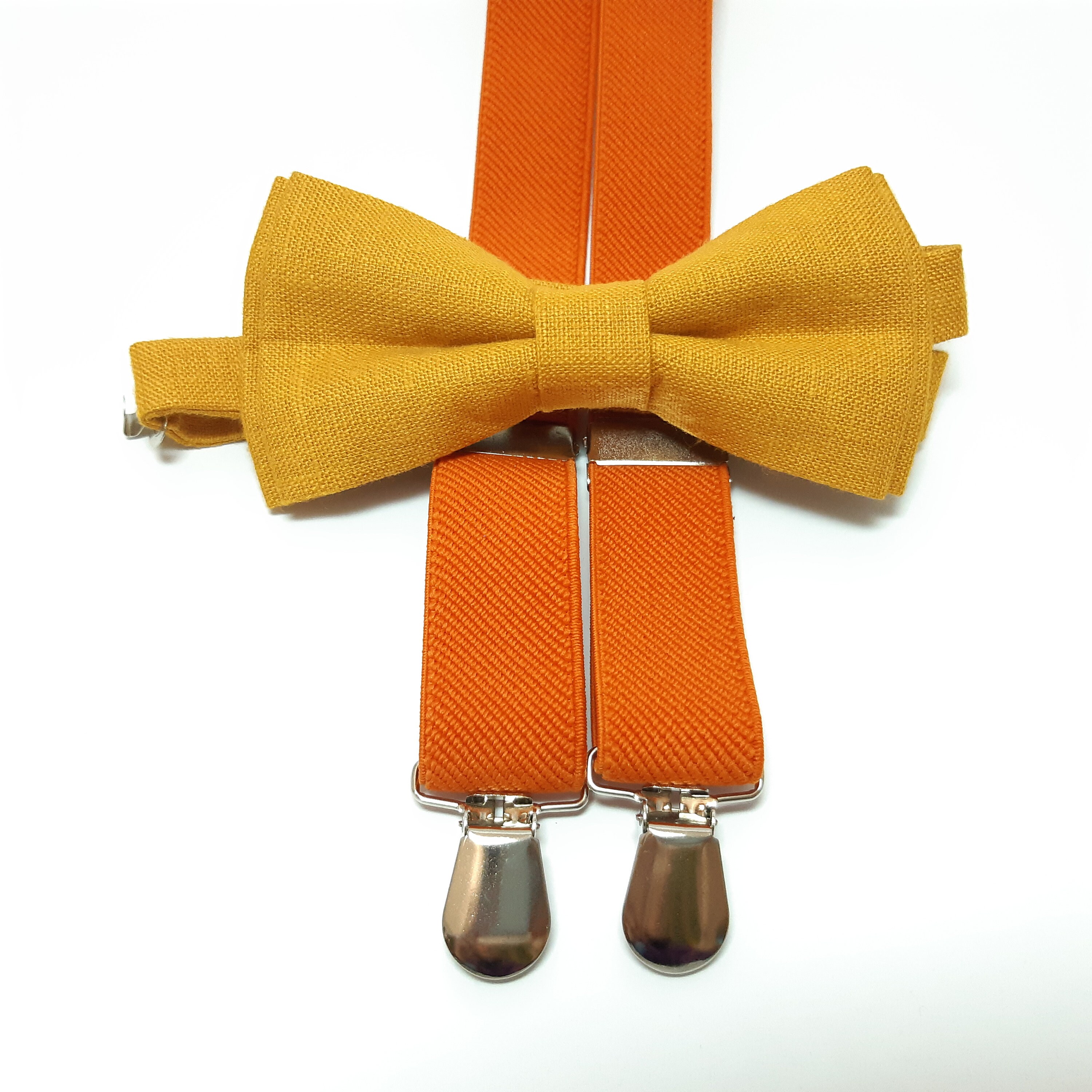 ORANGE burnt suspenders and MUSTARD linen bow tie wedding set Etsy