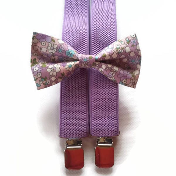 Pastel purple floral bowtiesanduspenders/wedding boys outfit/toddler bow tie/adult/elastic suspenders/weddingring bearer bowtie